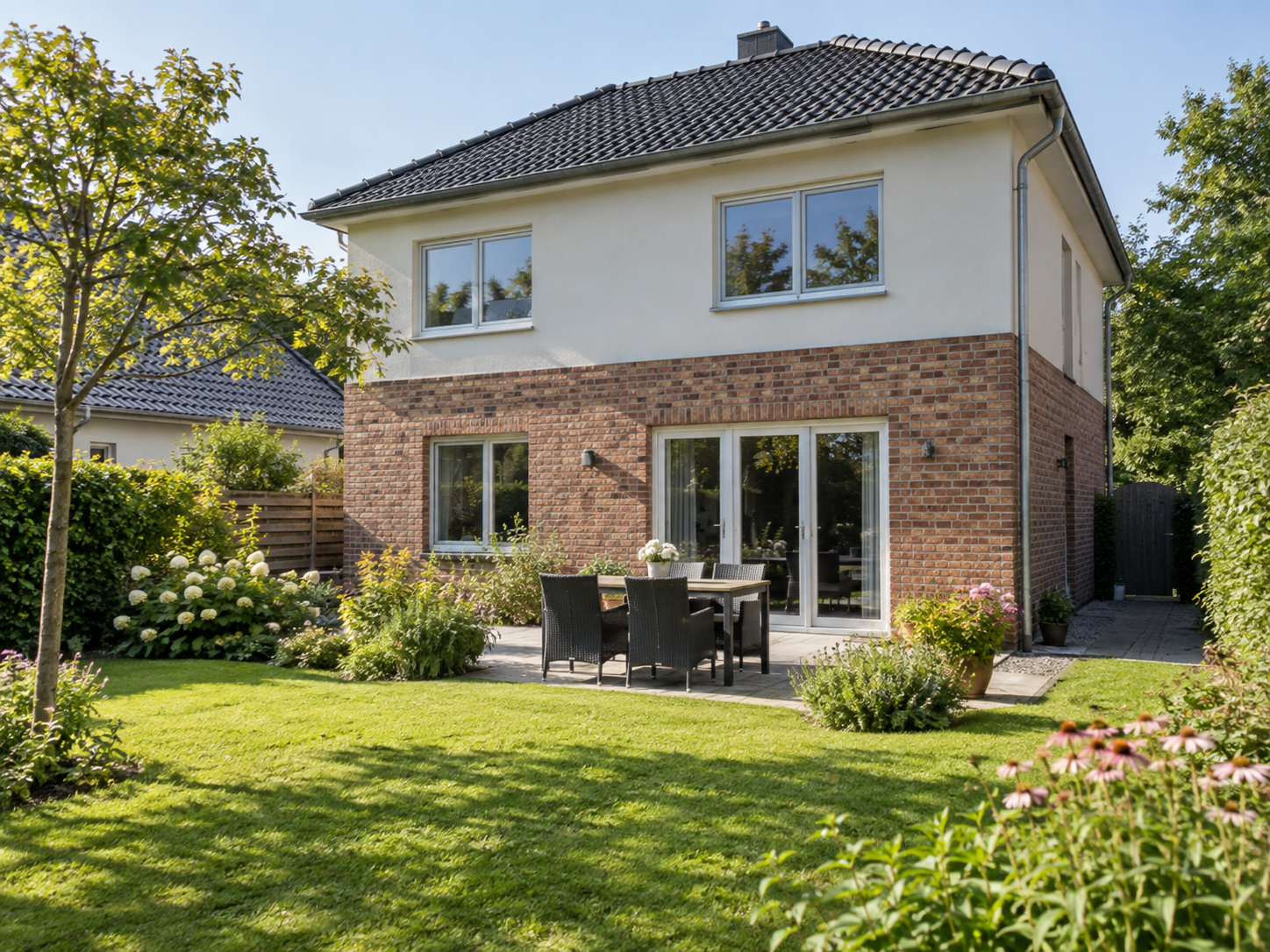 Gepflegtes Wohnhaus mit Garten und heller Fassade